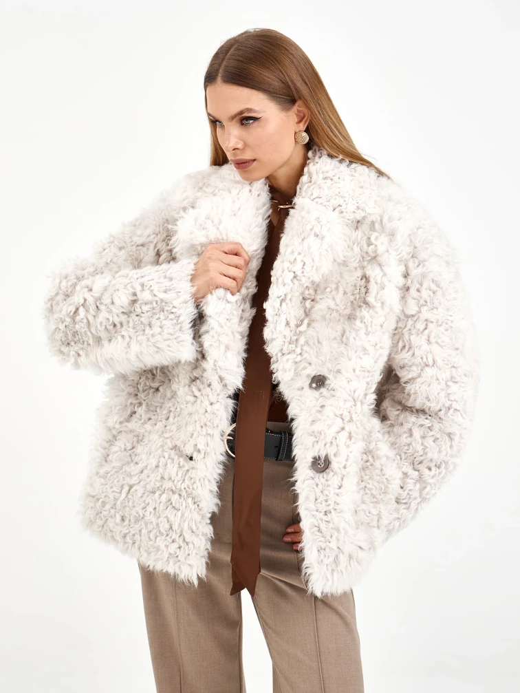 Короткая женская дубленка из тиградо 2081, белая, размер 42, артикул 65040-7