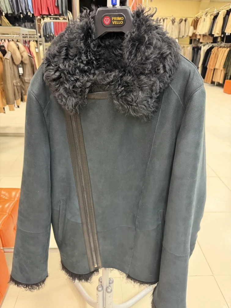 Короткая мужская дубленка-косуха премиум класса 446, синяя, размер 50, артикул 29800-0