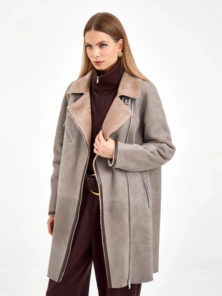 Серая женская дубленка косуха 2069, размер 46, артикул 64940-5