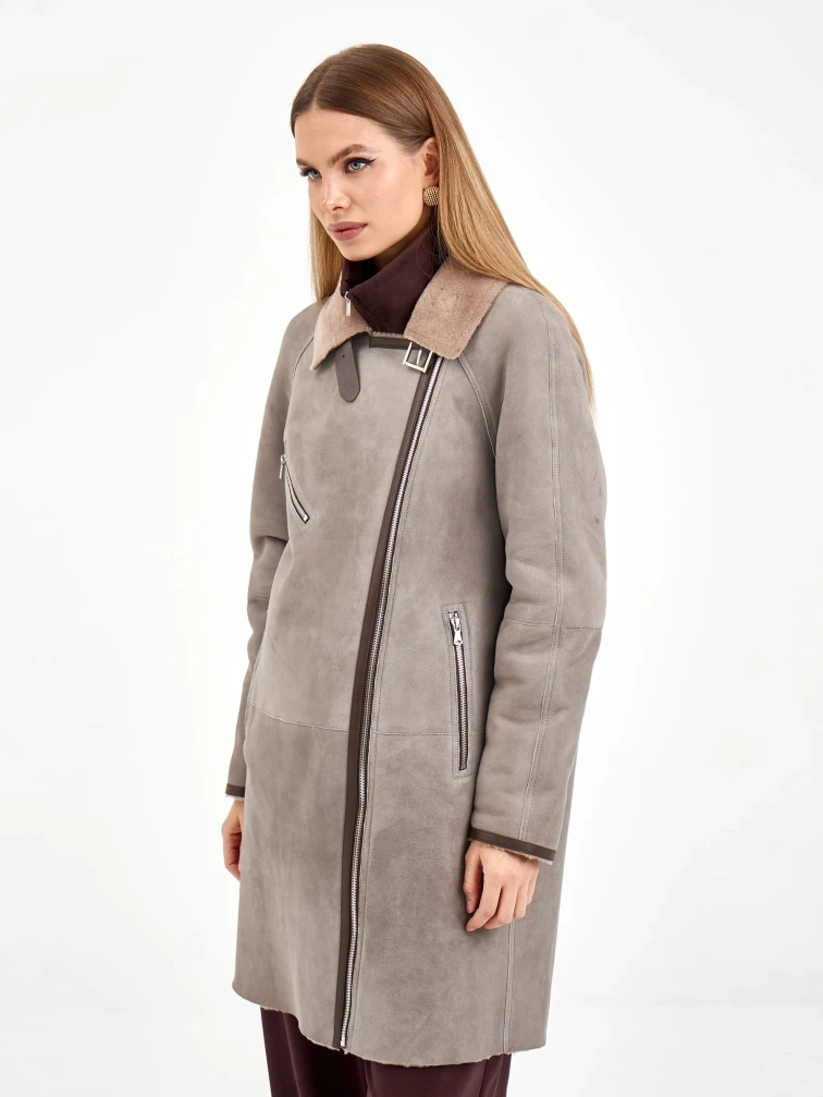 Серая женская дубленка косуха 2069, размер 46, артикул 64940-6