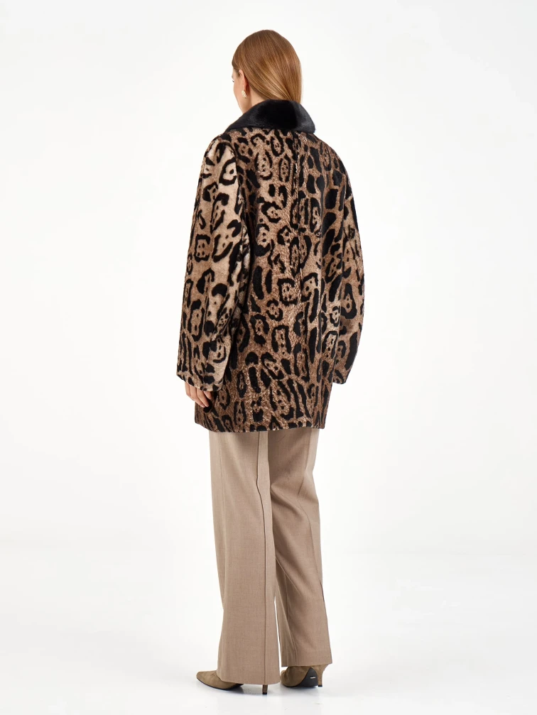 Короткая женская дубленка с норкой 2084, бежевая, размер 46, артикул 64970-5