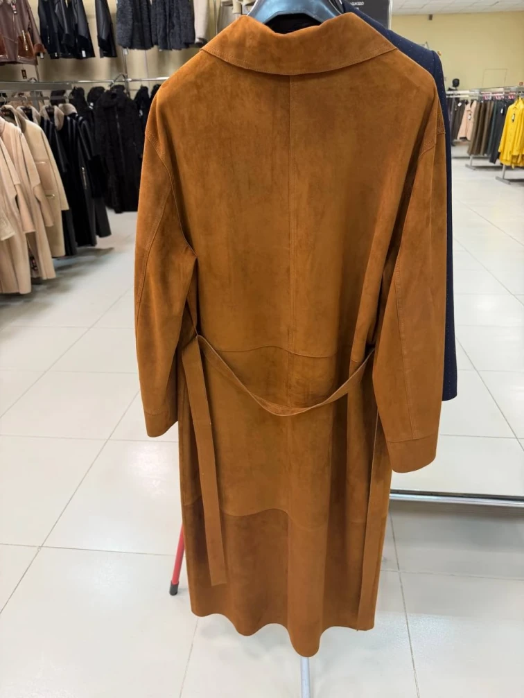 Замшевый женский плащ премиум класса 3113з, виски, размер 48, артикул 92400-1