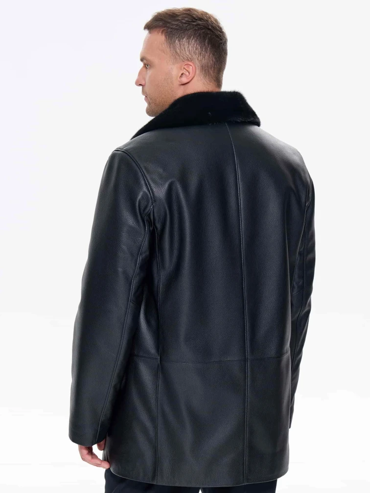 Зимняя кожаная куртка с норковым воротником для мужчин премиум класса 21/1мех, черная, размер 50, артикул 41170-5