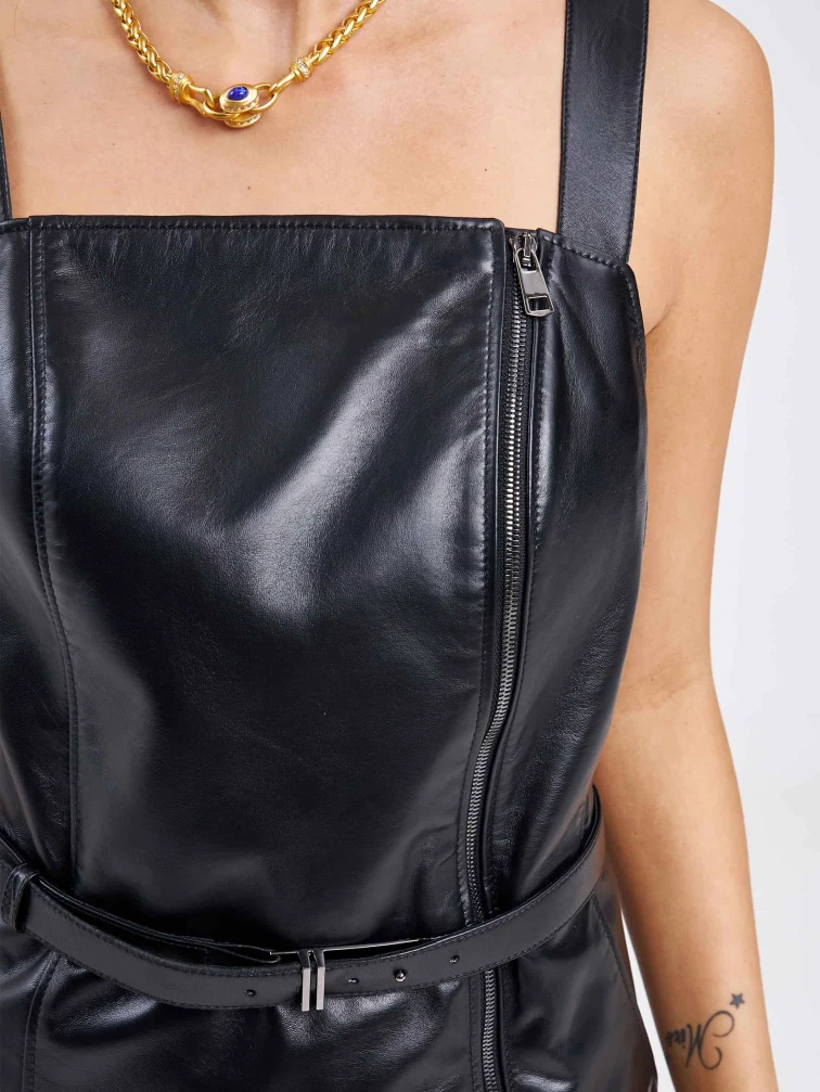 Женский сарафан из натуральной кожи 03, черный, размер 44, артикул 85200-3