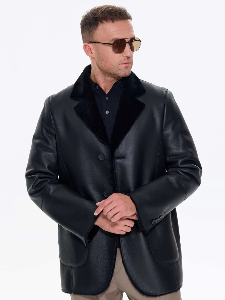 Мужская дубленка пиджак премиум класса 443, черная, размер 50, артикул 41210-0