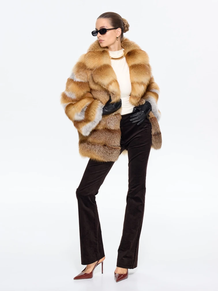 Женская короткая шуба из меха лисы М1010 - 313, рыжая, размер 48, артикул 65280-7