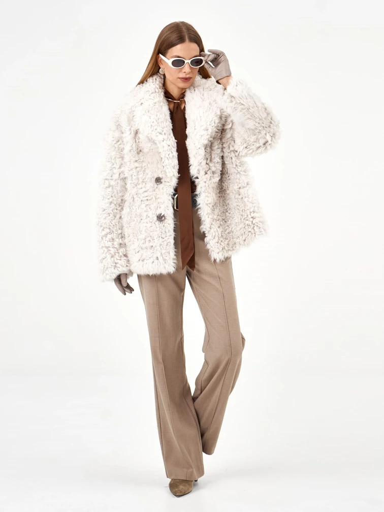 Короткая женская дубленка из тиградо 2081, белая, размер 42, артикул 65040-0