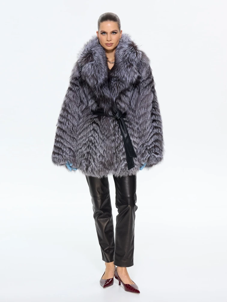 Женская короткая шуба из меха лиса Л1010 - 21, серебристо-чёрная, размер 46, артикул 65320-0