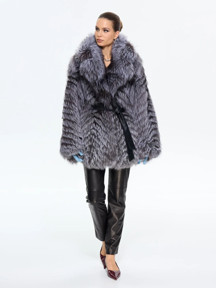 Женская короткая шуба из меха лиса Л1010 - 21, серебристо-чёрная, размер 46, артикул 65320-5