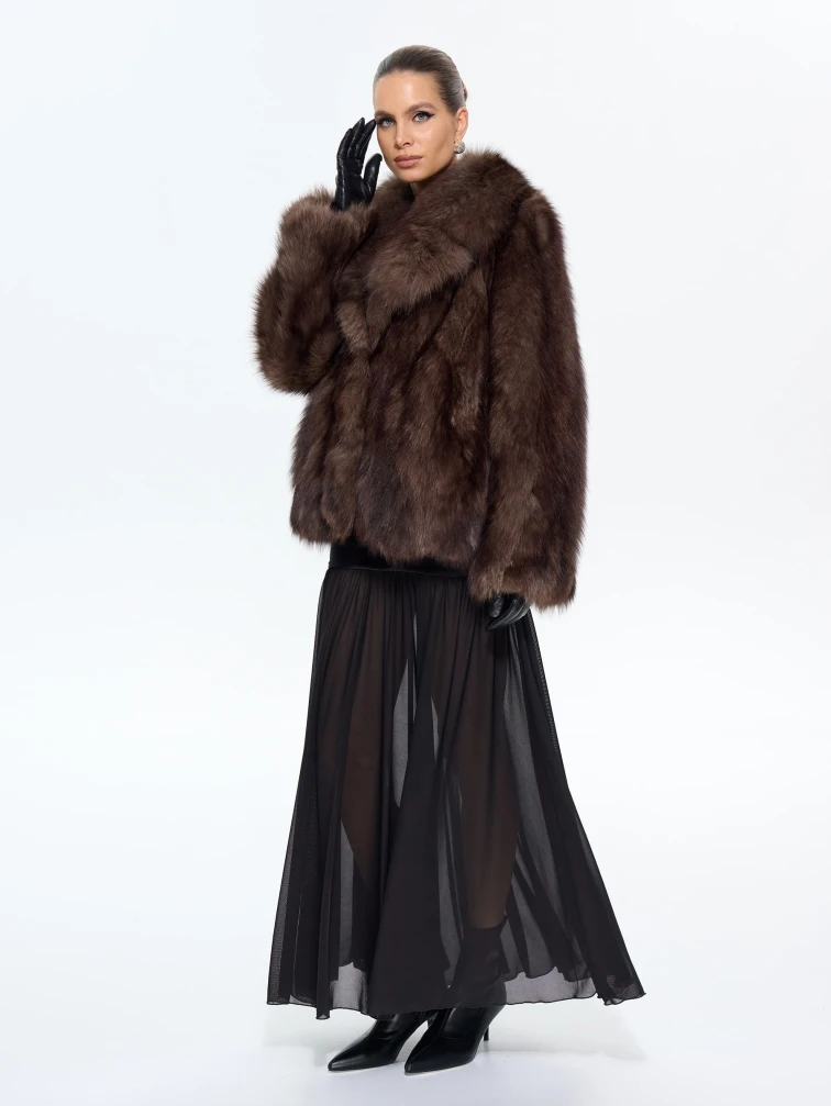 Женская короткая шуба из меха лисы М1010 - 24267, коричневая, размер 46, артикул 65350-4