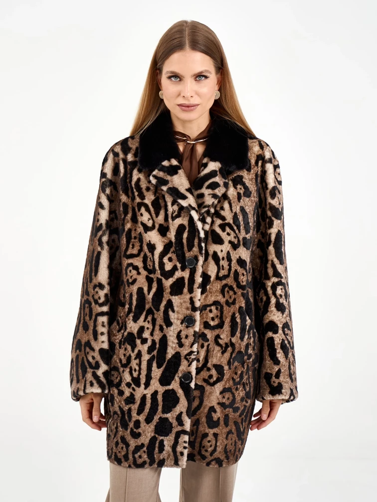 Короткая женская дубленка с норкой 2084, бежевая, размер 46, артикул 64970-3