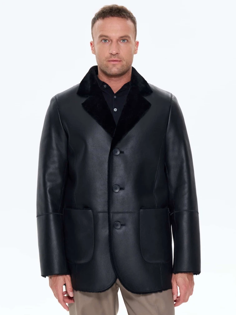 Мужская дубленка пиджак премиум класса 443, черная, размер 50, артикул 41210-4