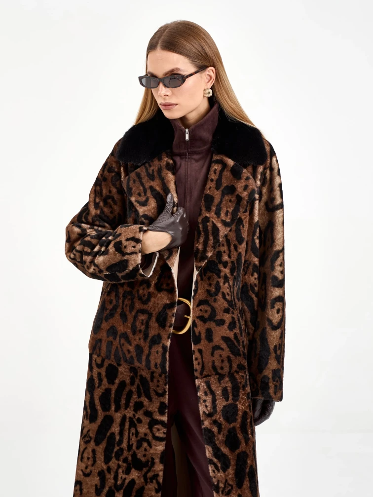 Длинная женская дубленка с норкой 2083, бежевая, размер 44, артикул 65010-3