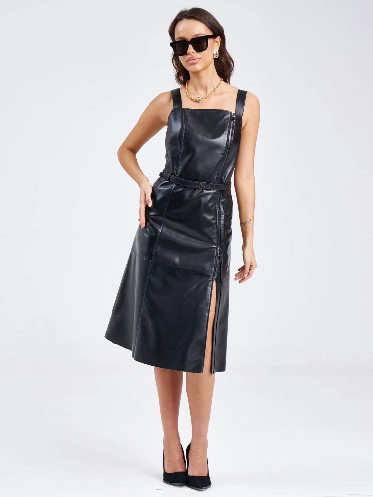 Женский сарафан из натуральной кожи 03, черный, размер 44, артикул 85200-4