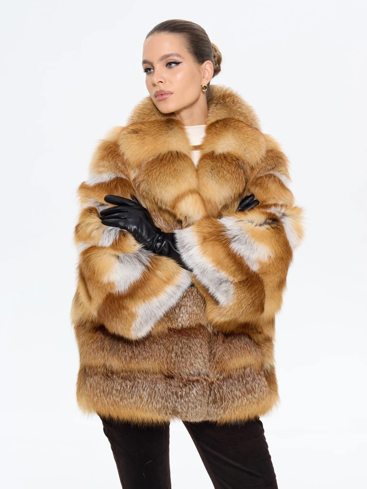 Женская короткая шуба из меха лисы М1010 - 313, рыжая, размер 48, артикул 65280-4