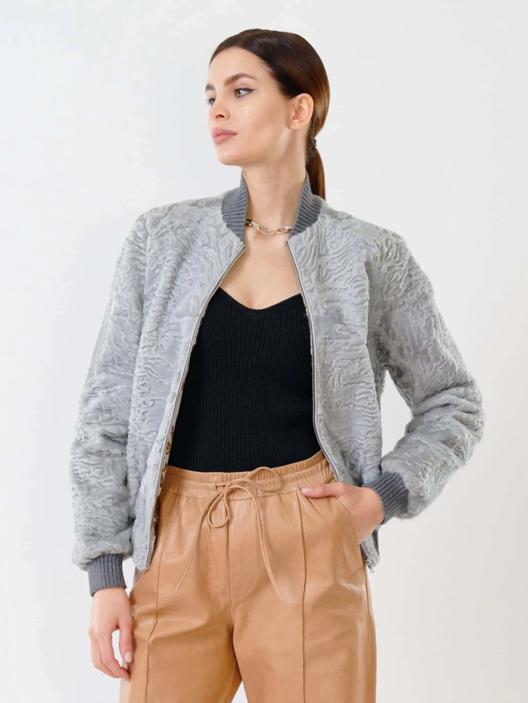 Бомбер из каракуля женский 17105, серый, размер 40, артикул 22590-1