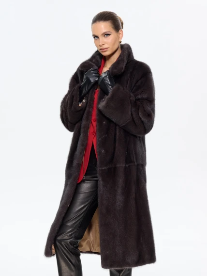 Длинная женcкая шуба  из меха норки Москвичка -1756, графитовая, размер 48, артикул 65450-7