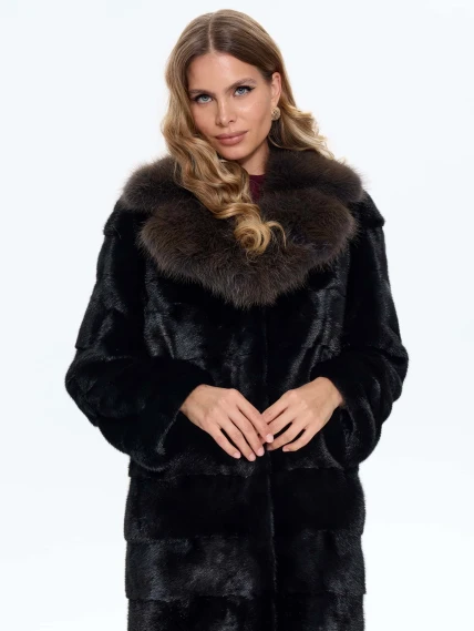 Черная норковая шуба с куницей 2а, размер 44, артикул 65150-3