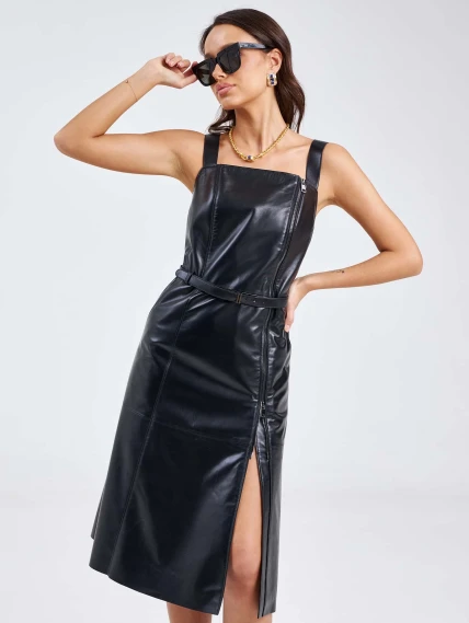 Женский сарафан из натуральной кожи 03, черный, размер 44, артикул 85200-1