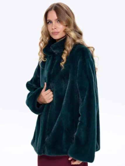 Короткая женская норковая куртка Жанет-2, зеленая, размер 44, артикул 65660-3