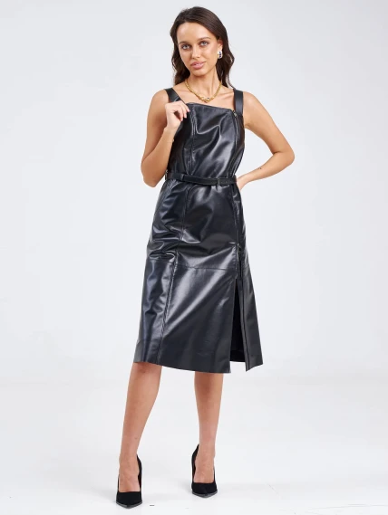 Женский сарафан из натуральной кожи 03, черный, размер 44, артикул 85200-7