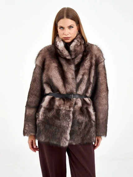 Короткая женская дубленка 2072, cерая, размер 42, артикул 64960-2