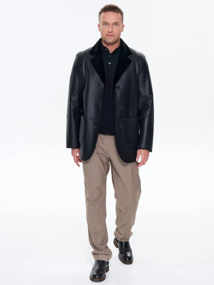 Мужская дубленка пиджак премиум класса 443, черная, размер 50, артикул 41210-1