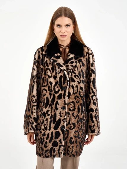 Короткая женская дубленка с норкой 2084, бежевая, размер 46, артикул 64970-3