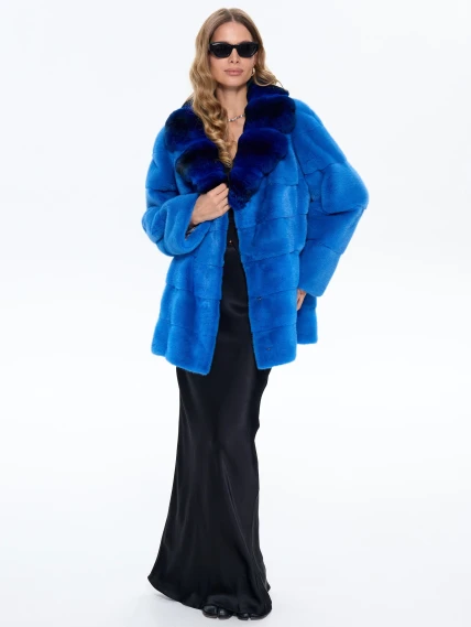 Голубая норковая шуба с шиншилой 2А, размер 54, артикул 65460-0
