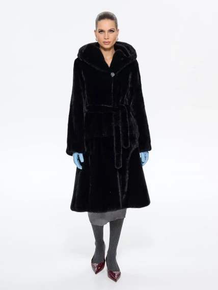 Длинная женская норковая шуба MANZARI М069, черная, размер 40, артикул 34250-1