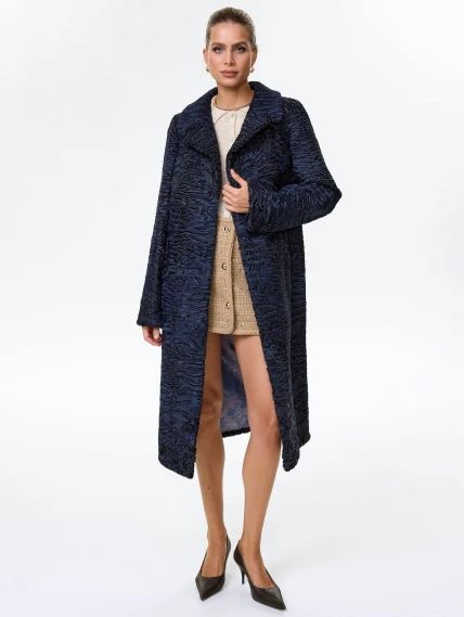 Длинная женская шуба из меха каракульчи премиум класса Лола(ав), синяя, размер 48, артикул 34010-7