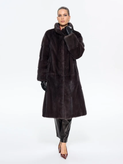 Длинная женcкая шуба  из меха норки Москвичка -1756, графитовая, размер 48, артикул 65450-1