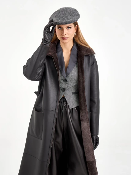 Коричневая длинная женская дубленка 2071, размер 46, артикул 64990-1