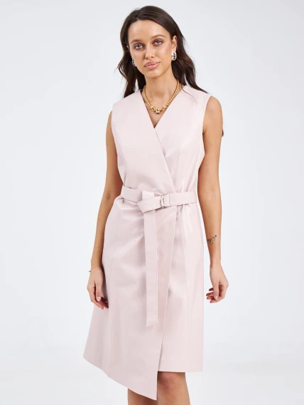 Кожаный женский сарафан из натуральной кожи 02, пудровый, размер 46, артикул 85190-6