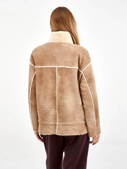 Короткая женская дубленка 2074, бежевая, размер 44, артикул 65250-5