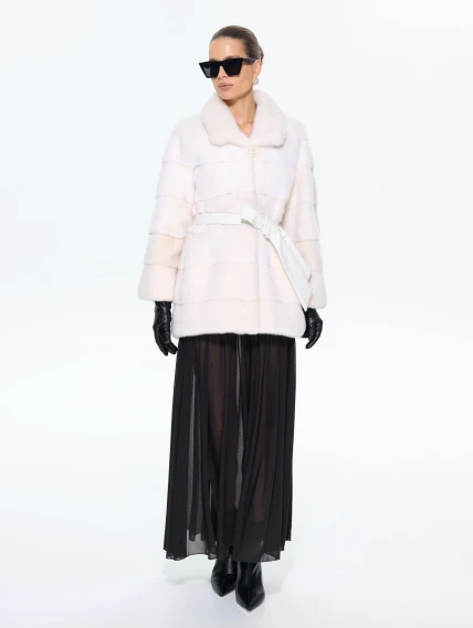 Поперечная женская норковая шуба BRASCHI LE88, белая, размер 42, артикул 34340-2