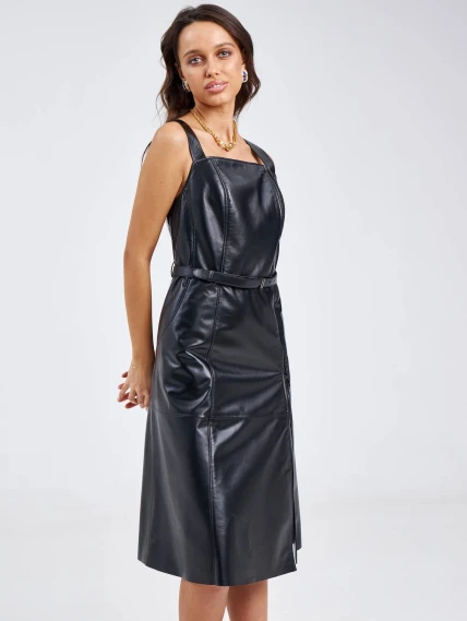 Женский сарафан из натуральной кожи 03, черный, размер 44, артикул 85200-6