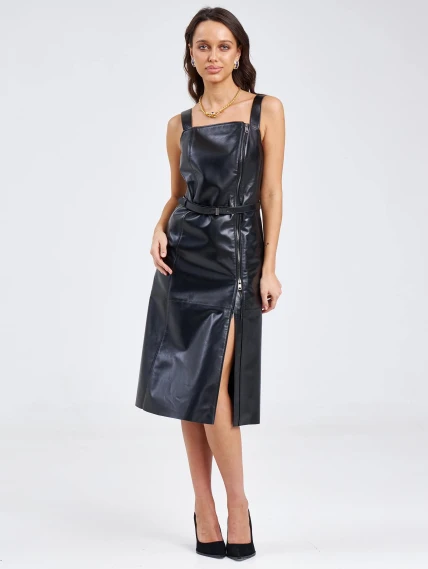 Женский сарафан из натуральной кожи 03, черный, размер 44, артикул 85200-0