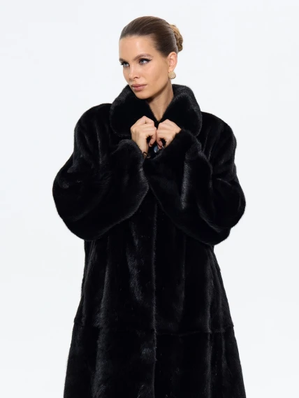 Длинная женская шуба из меха норки М-102- 317, черная, размер 60, артикул 65410-1