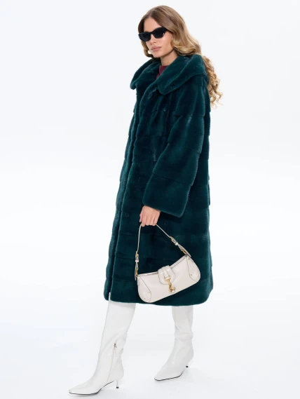 Зеленая норковая женская шуба с капюшоном 2а(к), размер 50, артикул 65490-1