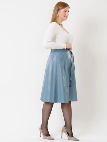 Кожаная расклешенная юбка из натуральной кожи 01рс, голубая, размер 46, артикул 85451-3
