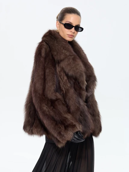 Женская короткая шуба из меха лисы М1010 - 24267, коричневая, размер 46, артикул 65350-0