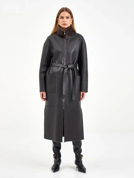 Коричневая длинная женская дубленка 2071, размер 46, артикул 64990-4