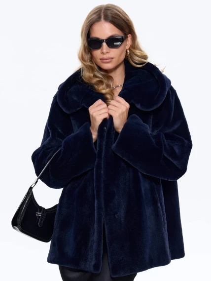 Синяя женская норковая шуба с капюшоном Жанет, размер 54, артикул 65160-7
