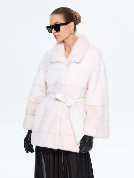 Поперечная женская норковая шуба BRASCHI LE88, белая, размер 42, артикул 34340-7