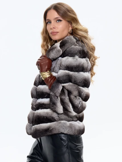 Короткая женская шуба из меха шиншилы MANAKAS QWN, черно-белая, размер 42, артикул 34310-3