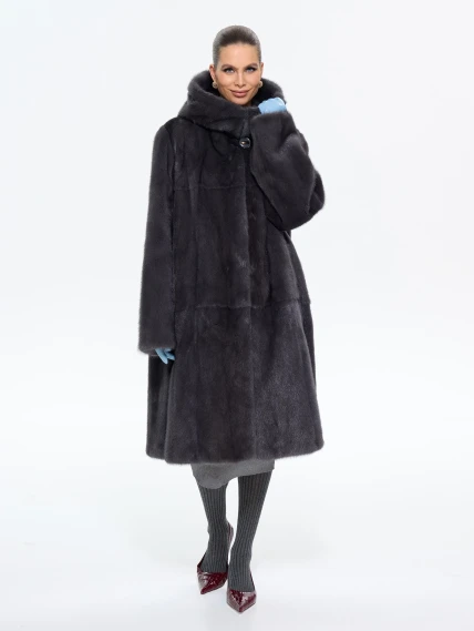 Длинная женcкая шуба с капюшоном Классика-687, графитовая, размер 62, артикул 65440-2
