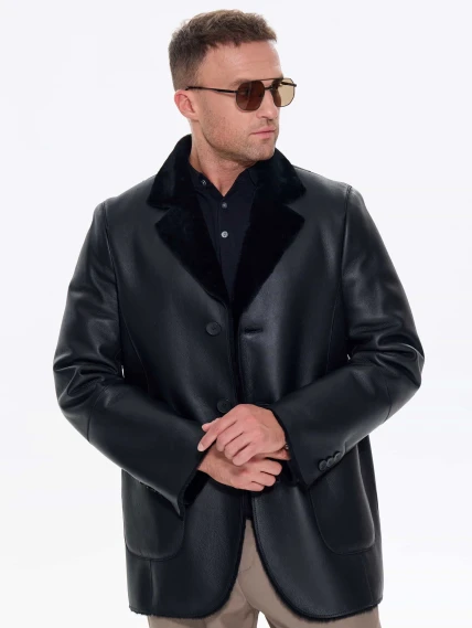 Мужская дубленка пиджак премиум класса 443, черная, размер 50, артикул 41210-0