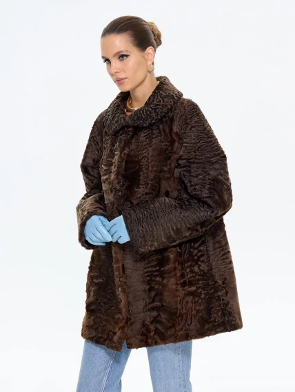 Женская шуба из меха каракульчи Елизавета, коричневая, размер 56, артикул 65590-1