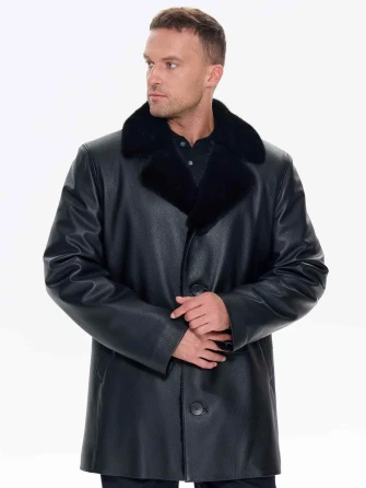 Зимняя кожаная куртка с норковым воротником для мужчин премиум класса 21/1мех-0